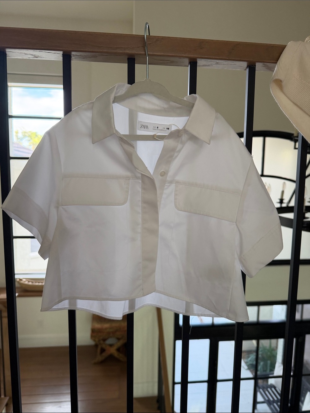 Zara Cream Cropped Button-Down Shirt